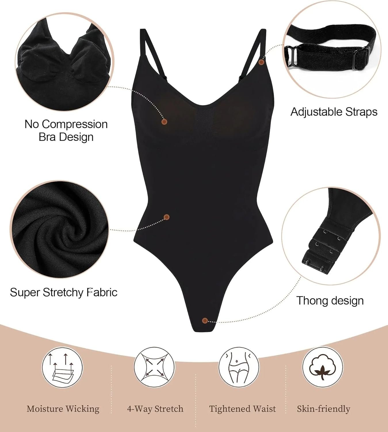 SHAPERX Women's Seamless Shapewear Bodysuit Tummy ... - Image 5